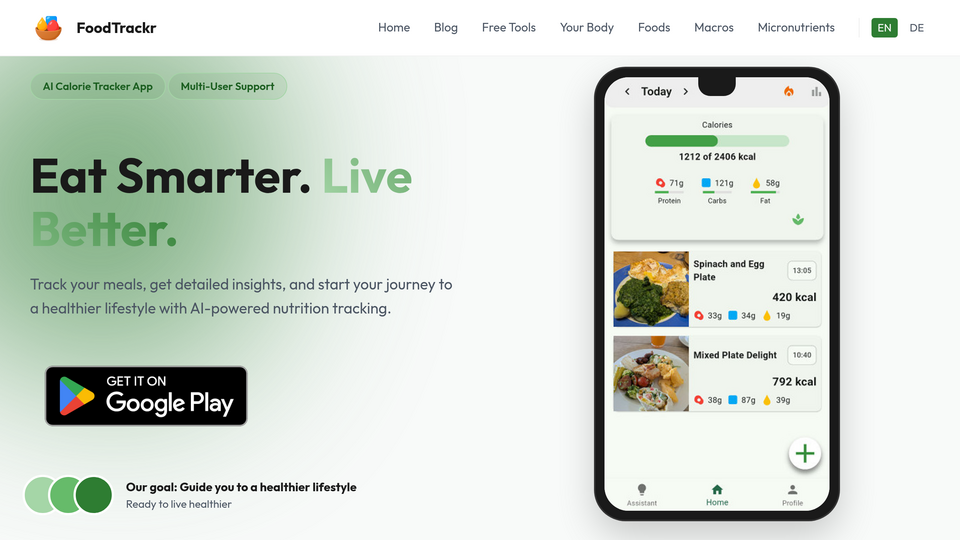 Screenshot of FoodTrackr