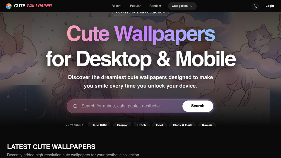 Screenshot of Cute Wallpaper Site
