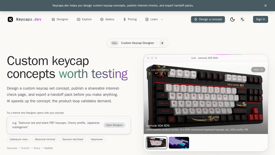Screenshot of Keycaps AI