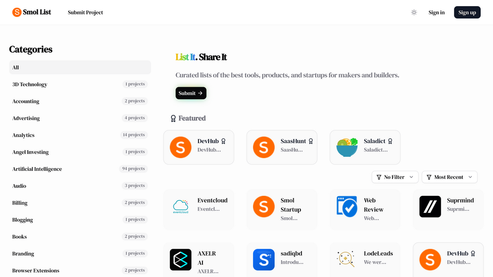 Screenshot of SmolList