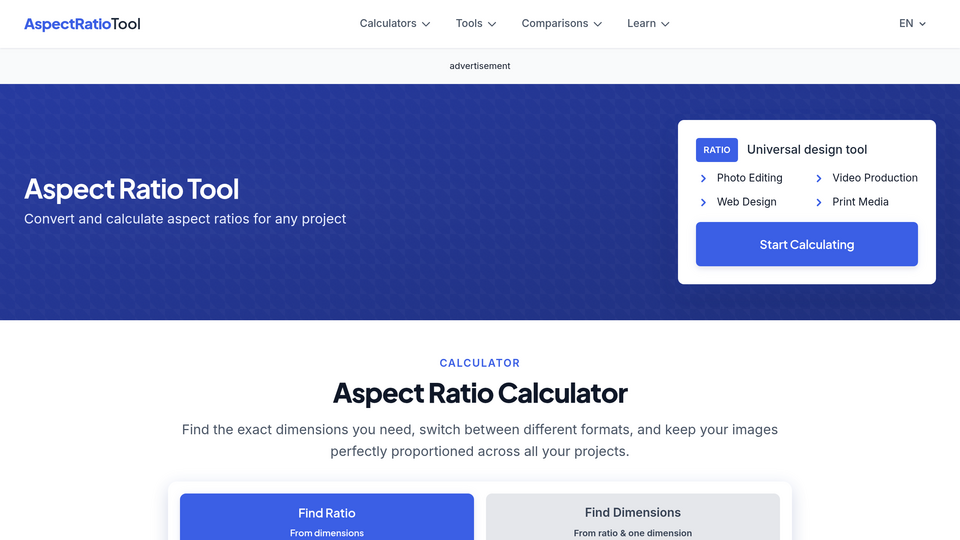 Screenshot of Aspect Ratio Tool