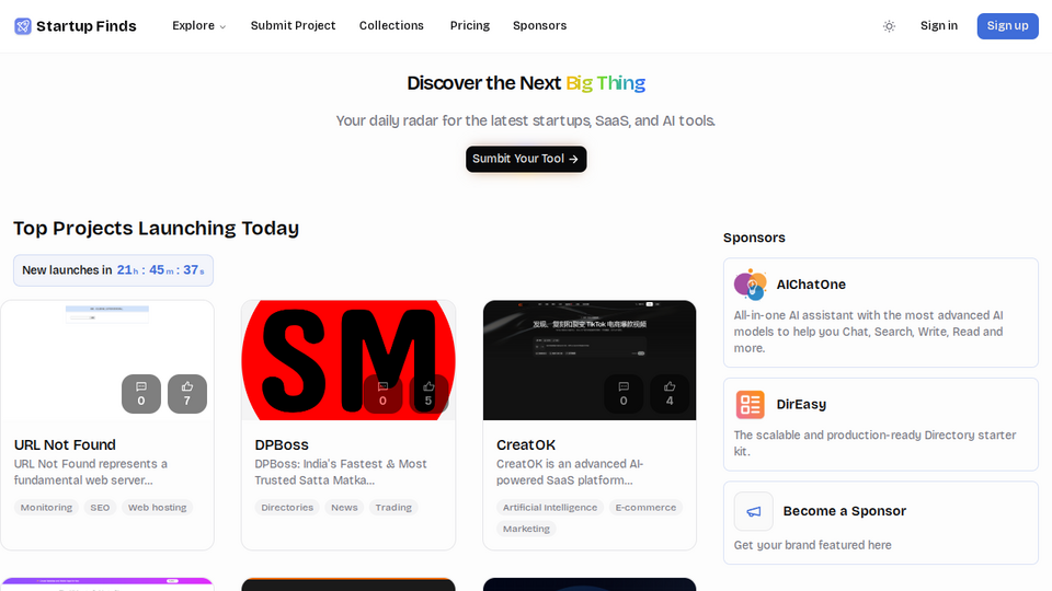Screenshot of Startup Finds