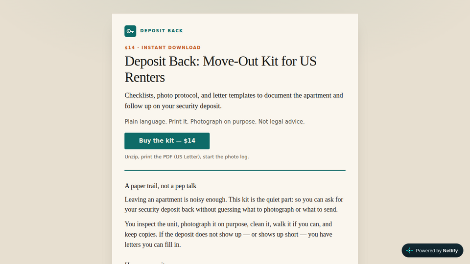 Screenshot of Deposit Back